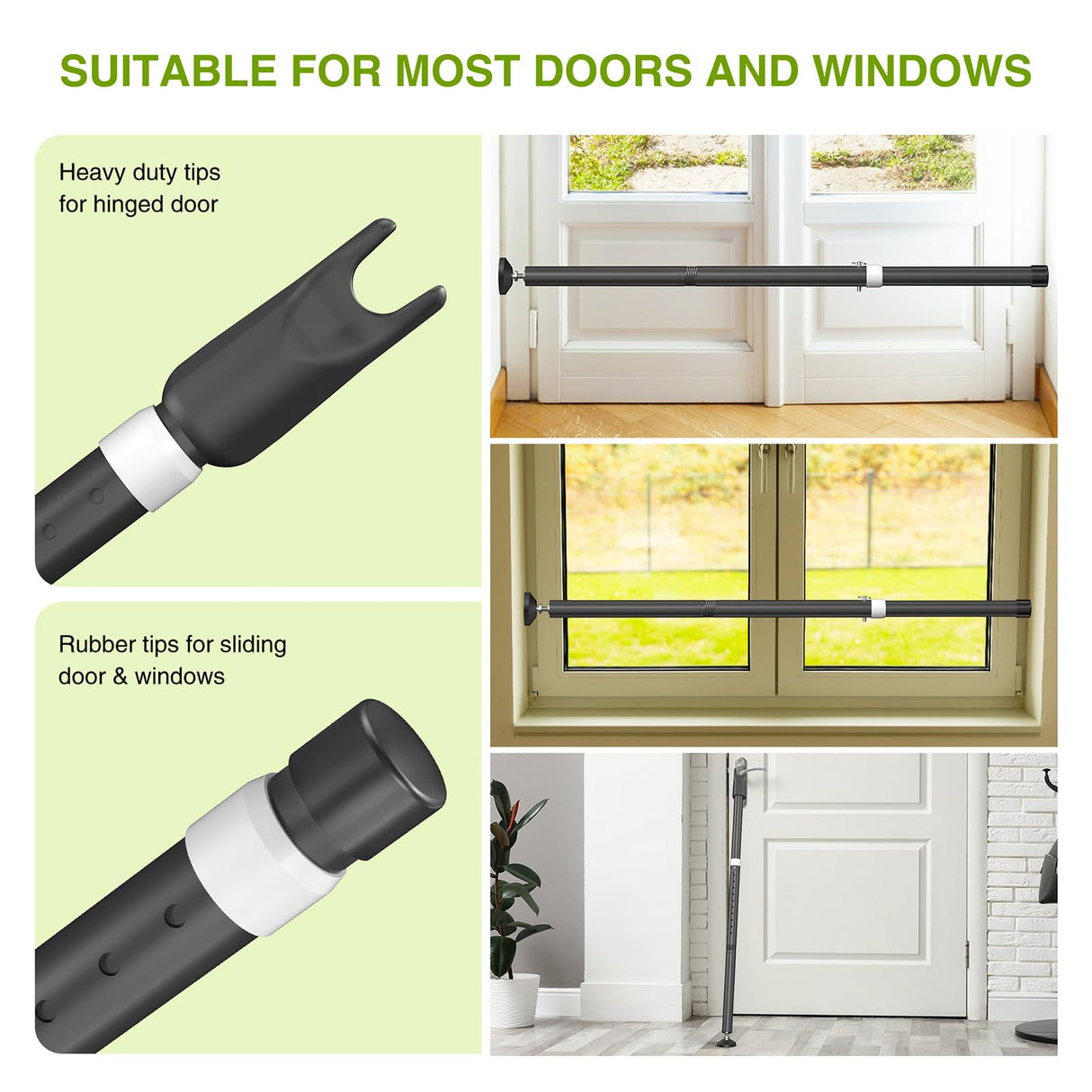 Sliding Glass Door Security Bar, Patio Door Barricade Security Bar, Apartment BarSliding Door Security Bar, Door Jammer, Black, 1 Pack