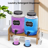 2-Pack Laundry Detergent Dispenser with Bamboo Stand，1 Gallon Laundry Soap Dispenser with Measuring Cup，Glass Laundry Detergent Containr for Laundry Room Organization and Storage