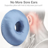 Heal n Hope Silky Satin Piercing Pillow Ear Pillows Donut with Hole for Ear Pain CNH Piercing Pain Relief Sleeping Pressure Sore Side Sleepers Smooth Cooling Ear Guard Protector, Haze Blue