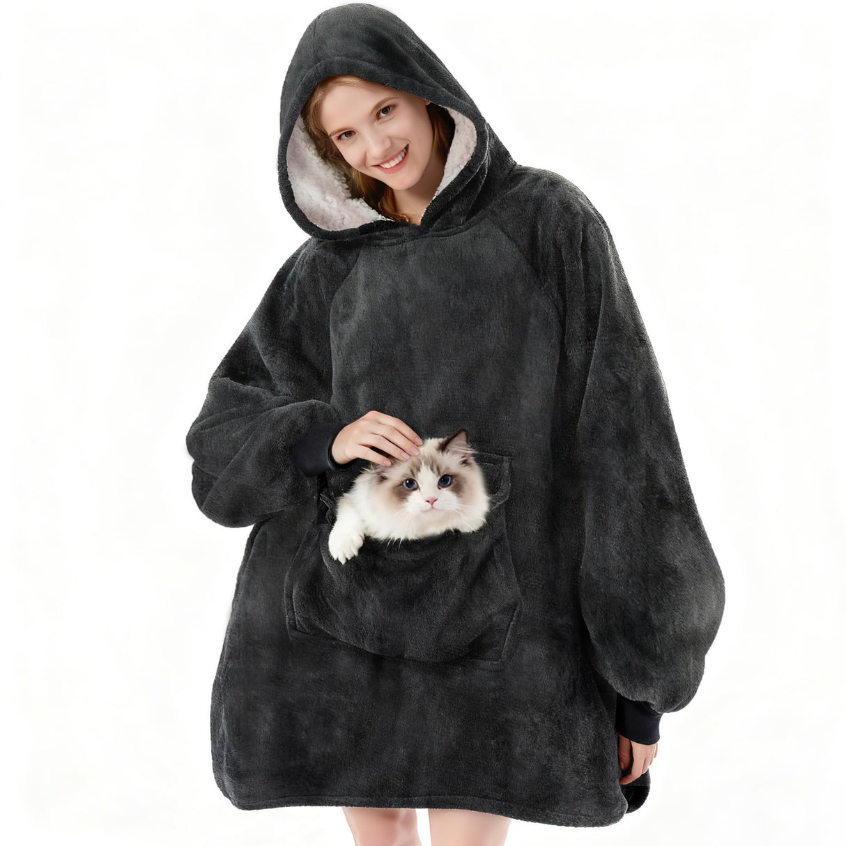 Krifey Wearable Blanket Hoodie, Oversized Sherpa Hooded as Birthday Gifts Christmas Gifts for Mom Women Girlfriend Men, Cozy Sweatshirt with Giant Pocket