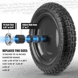 TICONN 4.80/4.00-8 Tire, 14.5" Flat Free Wheelbarrow Tire and Wheel, Solid Replacement Tires with 3" Centered Hub, 5/8" 3/4" Bearings, Universal Fit 4.80/4.00-8, 3.50/3.00-8, 4.00-6 (Black)