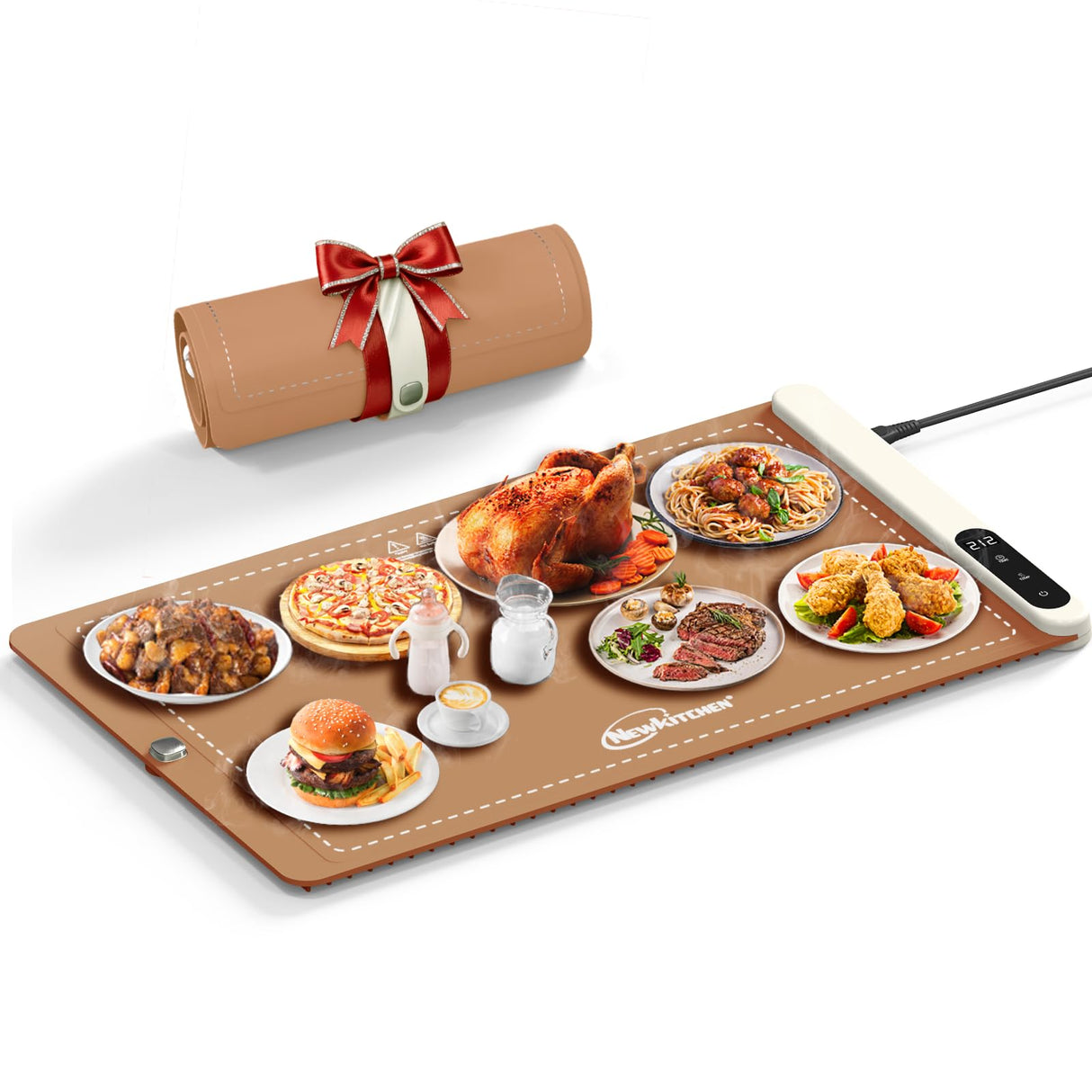 Warming Mat for Food, 24"x15" Food Warming Mat 6 Temperature & Timer Settings Upgrade Graphene Fast Full Surface Heating-Versatile Food Warmer for Gatherings, Parties, Everyday Use-Light Caramel