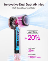 Hair Dryer, Wavytalk Turblow Pro Fast Drying Blow Dryer with Diffuser, High Speed Hair Dryer with 110,000 RPM, Pro Negative Ions for Reduces Damage, Frizz Smoothing, 3 Speeds & 3 Temps, Pink