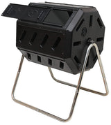 FCMP Outdoor Heavy Duty 37 Gallon 8 Sided Steel Portable Plastic Dual Chamber Tumbling Composter Outdoor Elevated Rotating Garden Compost Bin, Black
