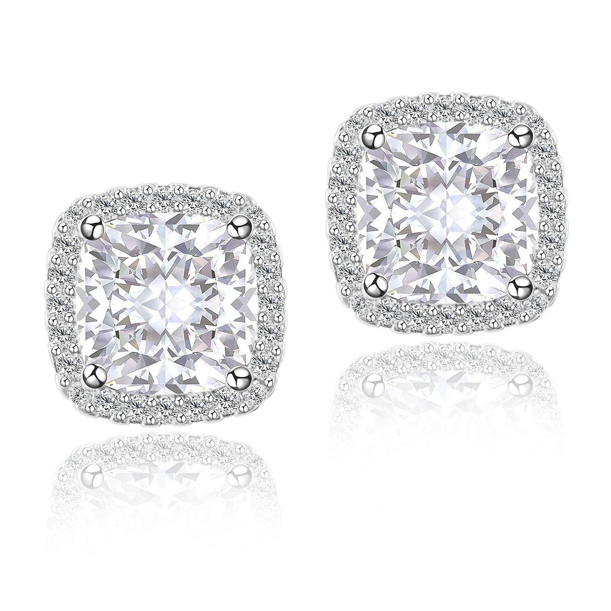 YOMELA White Square Cubic Zirconia Stud Earrings for Women