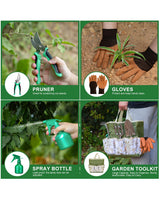 9-Piece Premium Gardening Tool Set for Women - Heavy Duty Stainless Steel Rust-Proof Tools with Fashion Storage Tote | Perfect Gardening Gifts for Mom, Mother's Day, Birthday & Outdoor (Green)