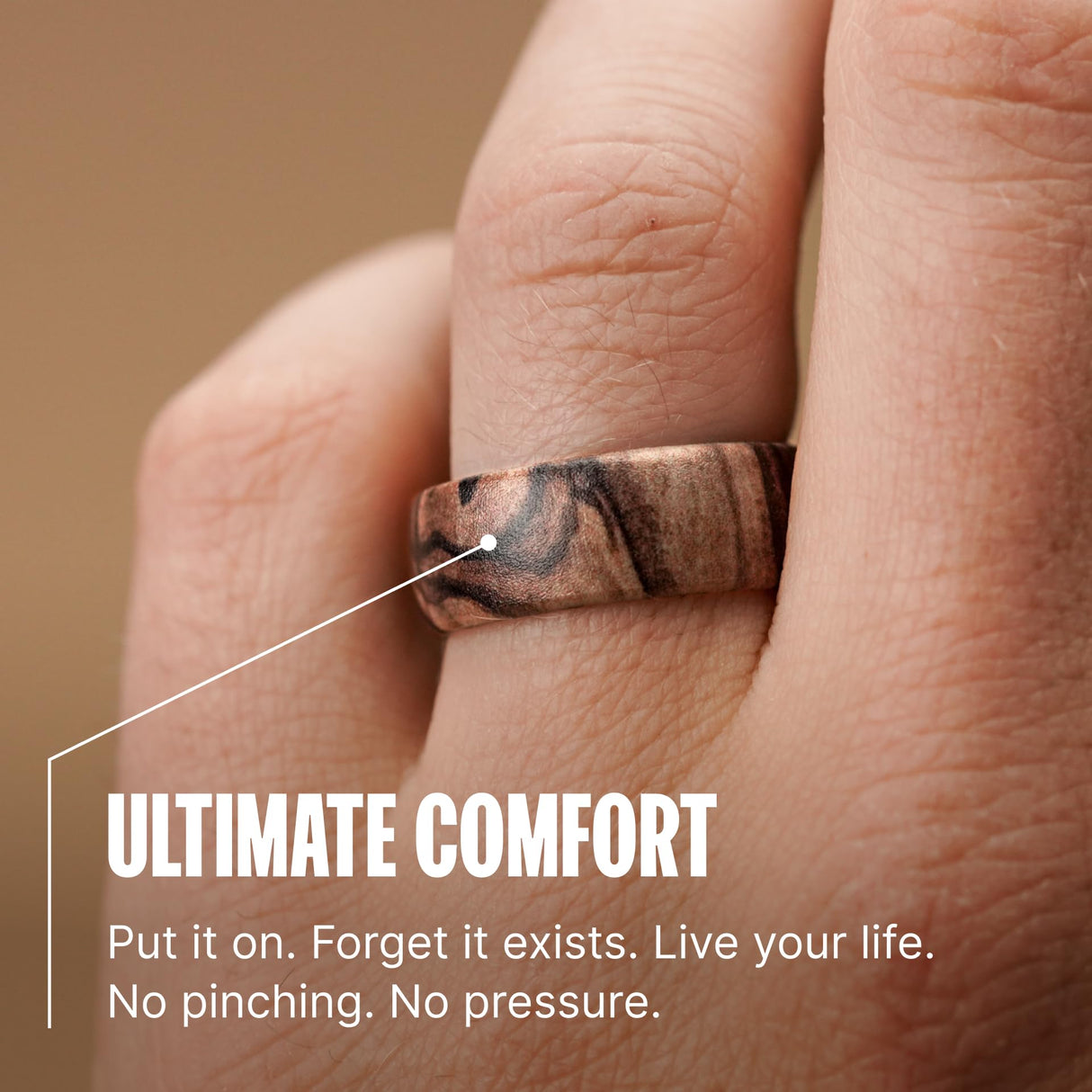 Groove Life Men's Silicone Ring, Breathable Wedding Band, Burled Walnut 10