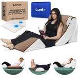 Lunix 4pcs Orthopedic Bed Wedge Pillow Set, Post Surgery Memory Foam for Back, Knee, Leg Pain Relief, Adjustable Sitting Pillow for Sleeping, Acid Reflux, GERD, with Hot Cold Pack, Brown/White