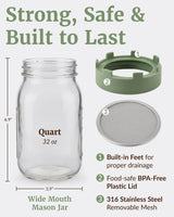 Elementi Sprouting Jar Kit - Set of 2 Wide Mouth Mason Jars with Sprout Lids & Stainless Steel Mesh Screen - Seed Sprouting Kit & Sprout Jars for Growing Broccoli Sprouts, Alfalfa, Mung Bean Sprouter