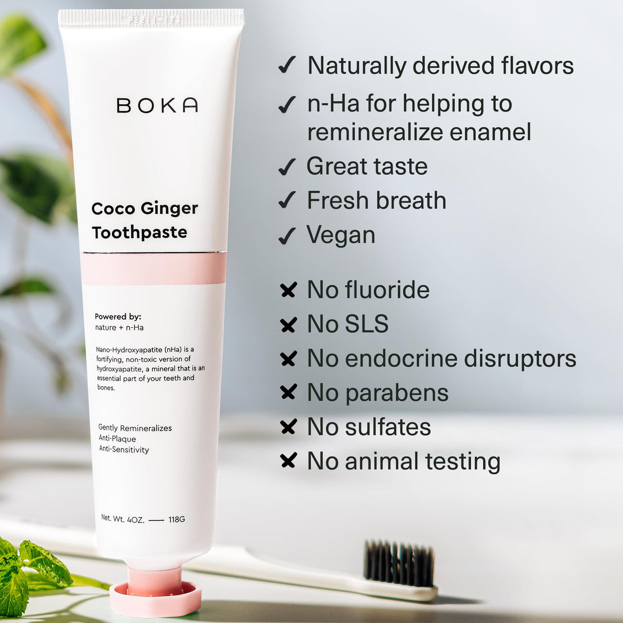 Boka Fluoride Free Toothpaste Nano Hydroxyapatite, Helps Remineralize, Appropriate for Sensitive Teeth, Whitening - for Adult, Kids Oral Care - Refresh Mint Flavor, 4 Fl Oz 3Pk