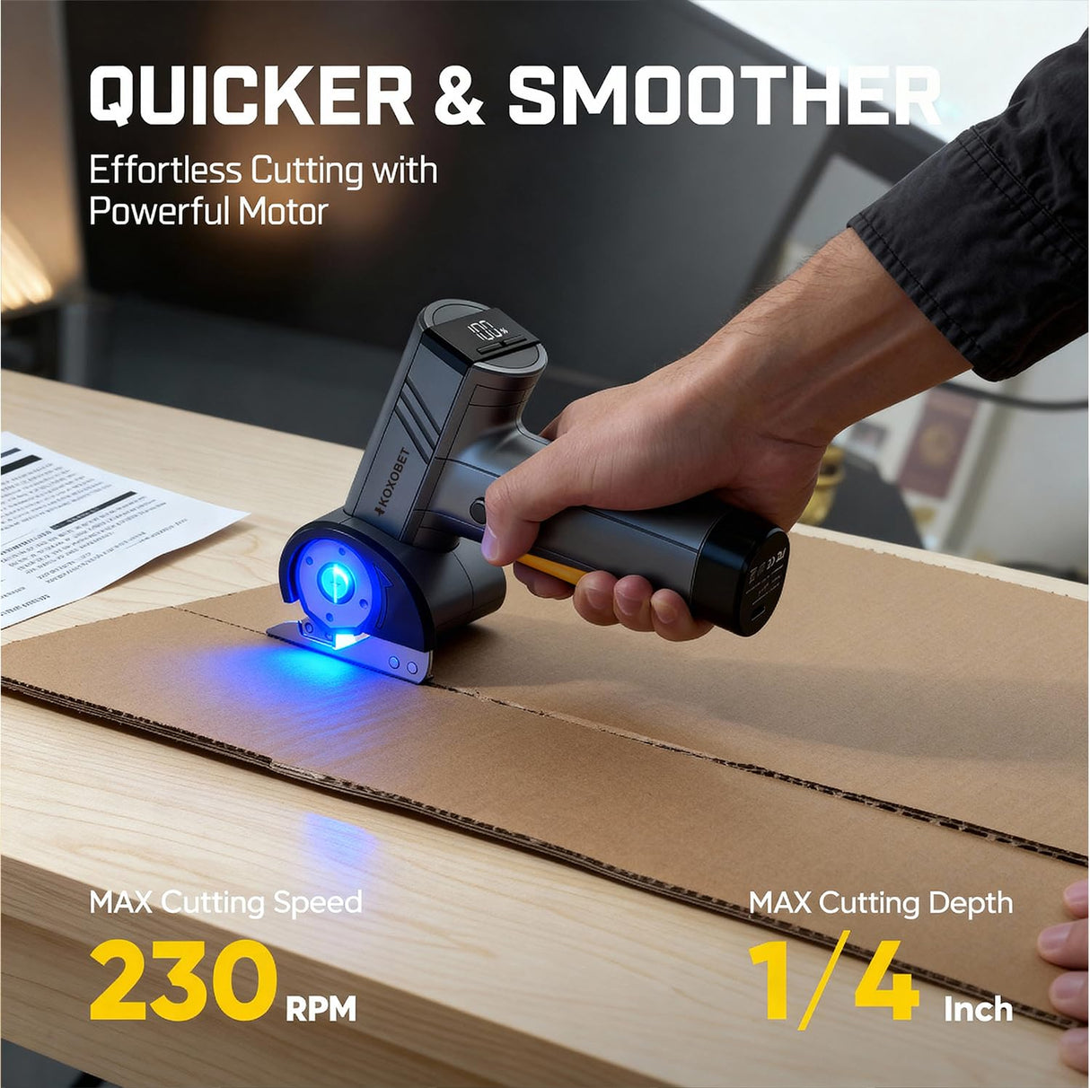 2026 Upgrade 4.2V Cordless Cutting Tool, Cardboard Cutter with LED Display, Brushless Motor, Cutting Tool Cut Trim Saw Flexible Blade, Electric Chop Saw for Fabric, Cardboard, Leather, Carpet-Orange