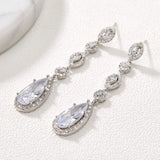 SWEETV Long Pear-Shaped Wedding Birdal Earrings for Brides, Bridesmaids, Crystal Chandelier Dangle Drop Earrings for Women Prom, Silver
