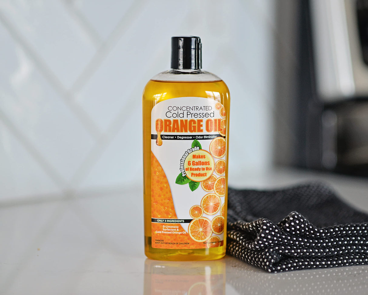 Cold Pressed Orange Oil Concentrate |12-ounce Professional Grade All-Purpose Citrus Cleaner, Degreaser & Pet Odor Eliminator Blend | Dilutes to 6 Gallons of Finished Product | Home and Outdoor Use