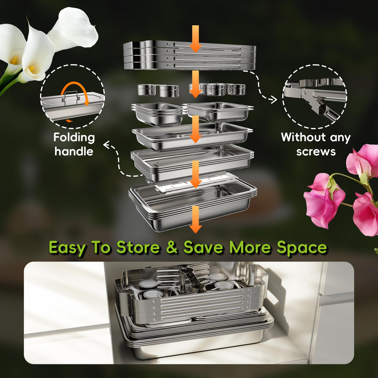 sifer 9Qt 4Pack [Multi-Size] Chafing Dish for Buffet | 80% Faster Screwless Assembly & Stackable Design for Wedding/Home/Christmas Buffets