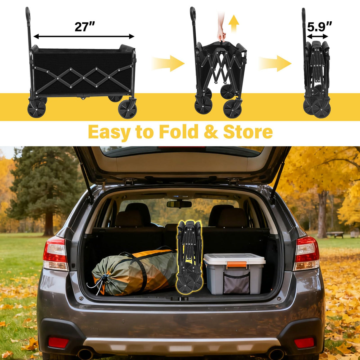 Foldable Collapsible Wagons Carts with Wheels — Folding Utility Wagon Cart Portable & Easy to Store for Groceries,Apartment Moving,Sports & Garden|Collapsible Wagon for Yard Work&Shopping,Graphite