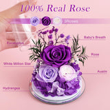 FIACO Gifts for Women Mom Preserved Rose Forever Flower in Glass Angel Figurine Fresh Flowers for Delivery Birthday Gifts for Grandma Wife Sister Christmas Anniversary Eternal Purple Roses