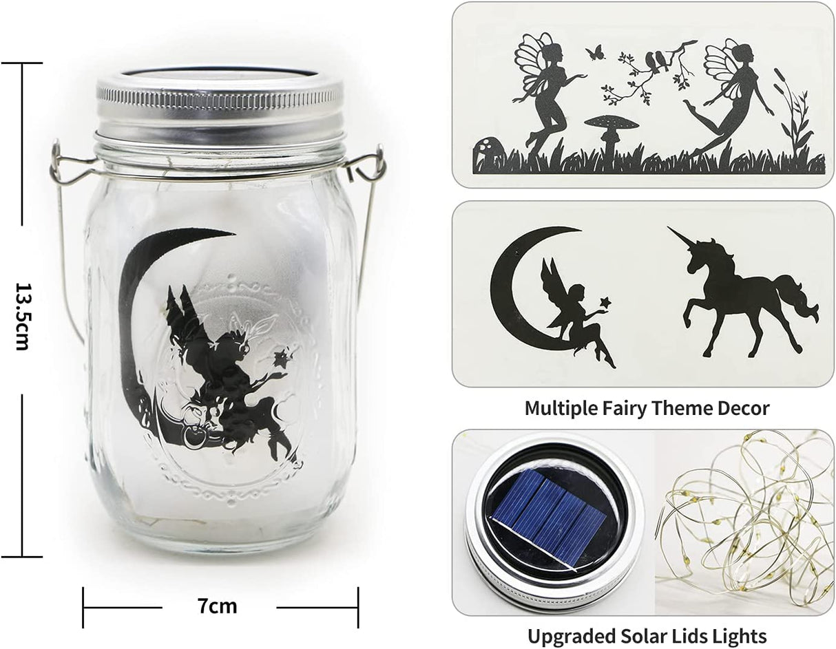Yeuago 8 Pack Solar Fairy Star Firefly Jar Lid Lights - Waterproof Lantern Mason String Lights With Hangers for Regular Mouth Jars - Christmas Gifts (Cold White)