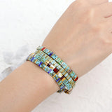 Tyebiva Tila Flat Beaded Bracelets Set for Women, 4Pcs Trendy Handmade Glass Turquoise Colorful Stack Beads Stretch Bracelet Festive Holiday Accessories Jewelry Gift.