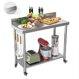 JFHID 48"x18" Stainless Steel Table with Wheels, Backsplash and Knife Blocks, Prep Tables for Commercial Kitchen Steel Countertop Work Table Workbench for Home Restaurant Garage