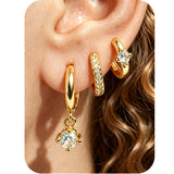 Wgoud 12 Pairs Small 14K Gold Plated Chunky Hoop Earrings for Women Hypoallergenic Lightweight Gold/Silver Hoop Earring Set for Sensitive Ears Trendy Cartilage Huggie Hoops Stacks for Multiple Piercing Jewelry (Gold-6 pairs- round)
