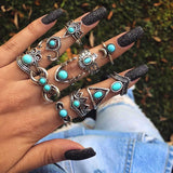 BVGA 40 Pcs Vintage Turquoise Rings for Women Bohemian Silver Oval Gemstone Western Rings Boho Joint Knuckle Midi Stacking Ring Set Gifts