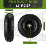 2 Pcs 4.10/3.50-4" Tire and Wheel Flat Free, 10 Inch Solid Rubber Tires with 5/8" Axle Bore Hole, 2.2" Offset Hub for Hand Truck, Wheelbarrow, Gorilla Cart, Garden Wagon Cart, Dolly, Utility Cart