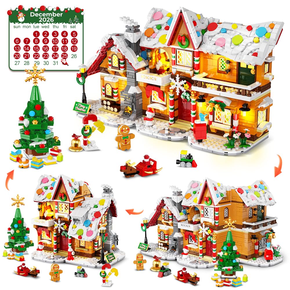3-in-1 Advent Calendar 2026 Gingerbread House Mini Building Set with Lights