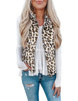 LOMON Women's Leopard Sleeveless Zipper Sherpa Fleece Vest Christmas Jacket Coat with Pockets Apricot Leopard L