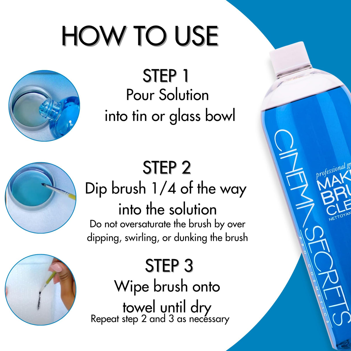 Cinema Secrets Original Blue Vanilla Makeup Brush Cleaner Solution - Professional Cleanser for Makeup Brushes - Quick-Drying, Rinse-Free Formula - Removes Stubborn Waterproof Make Up (32 fl oz)