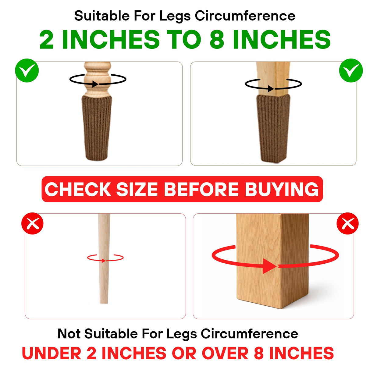 IAMZAY® 48/80 Pcs Brown Premium Chair Leg Socks Protectors for Hardwood Floors - Not Falling Off - Easy to Put On - Fits Round and Square Legs - High Elastic Bar Stool Leg Covers - Furniture Pads
