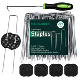 FEED GARDEN Landscape Staples 6 Inch 200 Pack Kit, Heavy Duty 11 Gauge Hot-Dip Galvanized Garden Stakes with 200 Gaskets & 1 Pick Hook for Weed Barrier, Landscape Fabric, Sod, Turf & Garden Edging