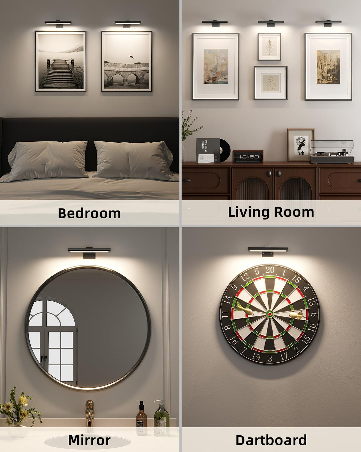 EZVALO Picture Light for Wall, Rechargeable 2400mAh Battery Lights Wireless with IR Remote, 3 Color & Dimmable Magnetic 7.8'' LED Lights Display for Painting, Living Room, Gallery, Bedroom(Black-3P)