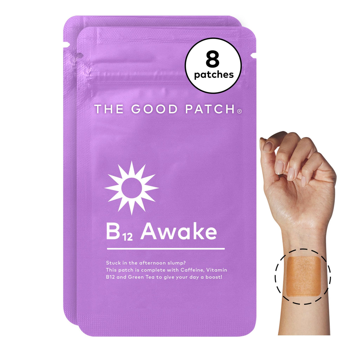 The Good Patch B12 Awake Patch, Natural Patch with Caffeine, B12, and Green Tea Extract, Plant Powered Wearable Wellness, Helps to Promote Energy (8 Total Patches)