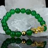 ZenBless Fengshui Porsperity Jade Bracelet Lucky Charm Feng Shui Black Obsidian Wealth Bracelet Gift for Men Women with Gold Plated Pi Xiu Pi Yao Attract Wealth Good Luck(Green)