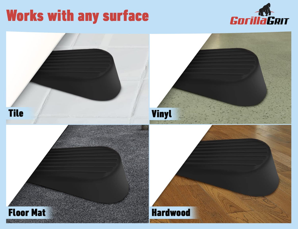 Extra Large Rubber Door Stoppers - Heavy Duty Door Stop Wedge, Jumbo Flexible Door Holder - Black 2 Pack - Non Marking Anti Slip Jammer