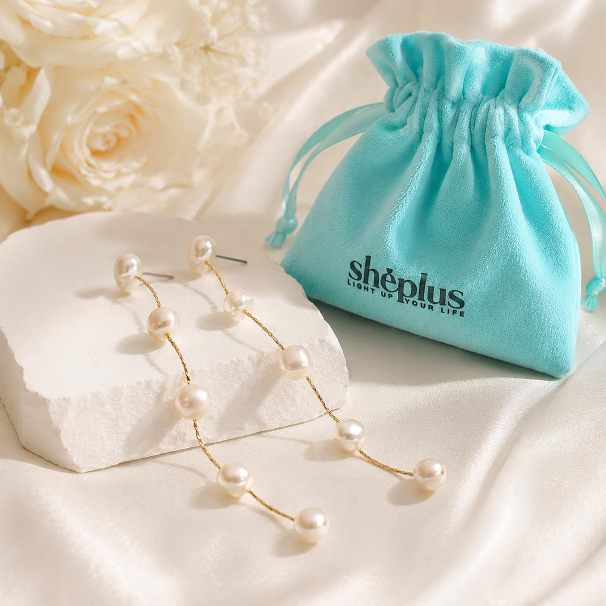 Freshwater Genuine Baroque White Pearl Dangle Earrings for Women