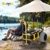 Bonnlo Beach Fishing Cart, Beach Wagon Trolley with 16" Big Balloon Wheels for Sand, Foldable Trailer with Large Cargo Deck, 400 lbs Load Capacity, 8 Fishing Rods Holders, Mesh Bag, Hand Pump