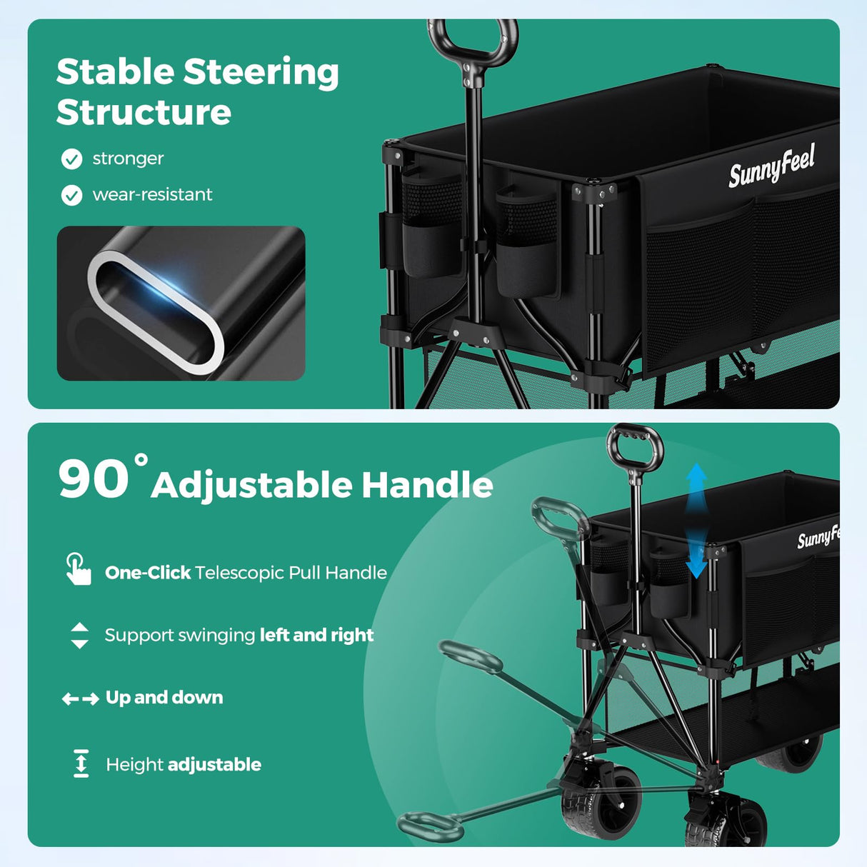 SUNNYFEEL 400L Large Capacity Double Decker Wagon with Tailgate