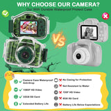 DEKER Waterproof Camera for Kids, Christmas Birthday Gifts for Boys Girls 3-12 Year Old, Mini HD Toddler Digital Video Children Travel Camcorder, 2 Inch IPS Screen with 32GB Card (Green)