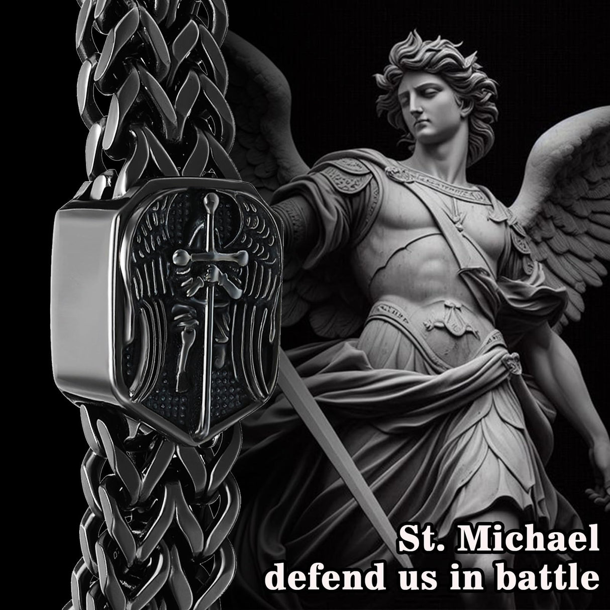 leejory Saint Michael Men's Bracelet,Stainless Steel Archangel Michael Christian Bracelet,Black Adjustable Faith Jewelry Gifts for Husband Father Boyfriend on Birthday Valentines Day