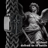 leejory Saint Michael Men's Bracelet,Stainless Steel Archangel Michael Christian Bracelet,Black Adjustable Faith Jewelry Gifts for Husband Father Boyfriend on Birthday Valentines Day