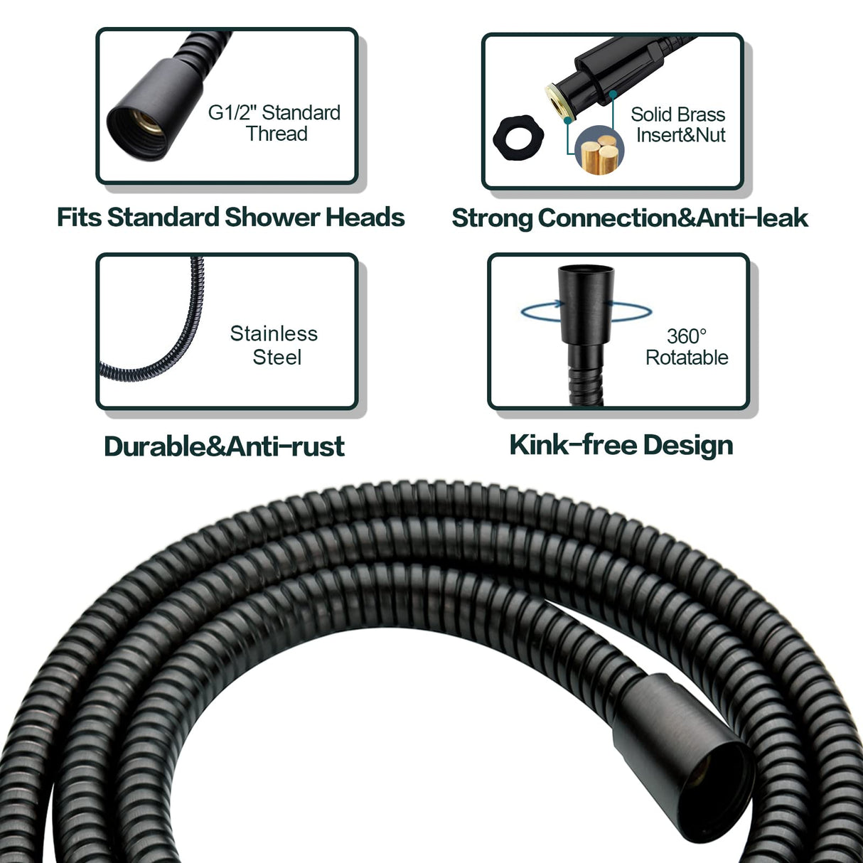BRIGHT SHOWERS High Pressure Shower Head with Handheld, Oil Rubbed Bronze Dual Showerhead Combo with Rainfall Spray, Detachable Hand Held Shower, 60" Stainless Steel Hose