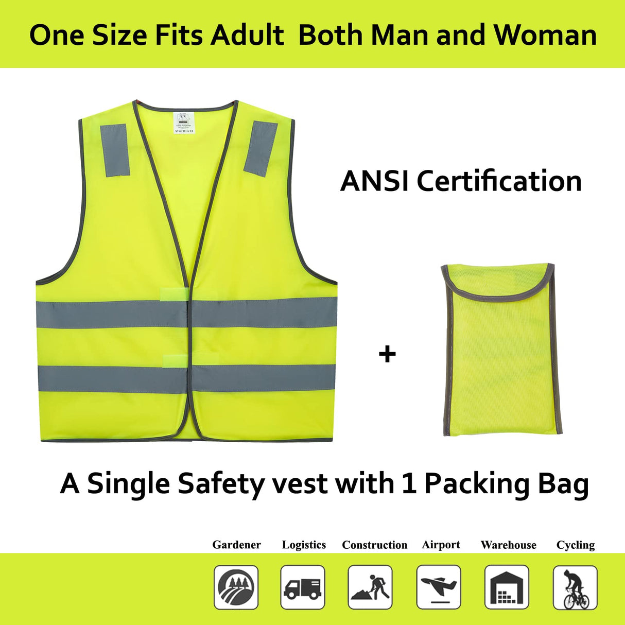Lavori-AK Safety Vests 10 Pack - Yellow Reflective High Visibility Construction ANSI Class 2 Work Vest for Men,Woman,Hi Vis Vest Mesh and Neon Silver Strip