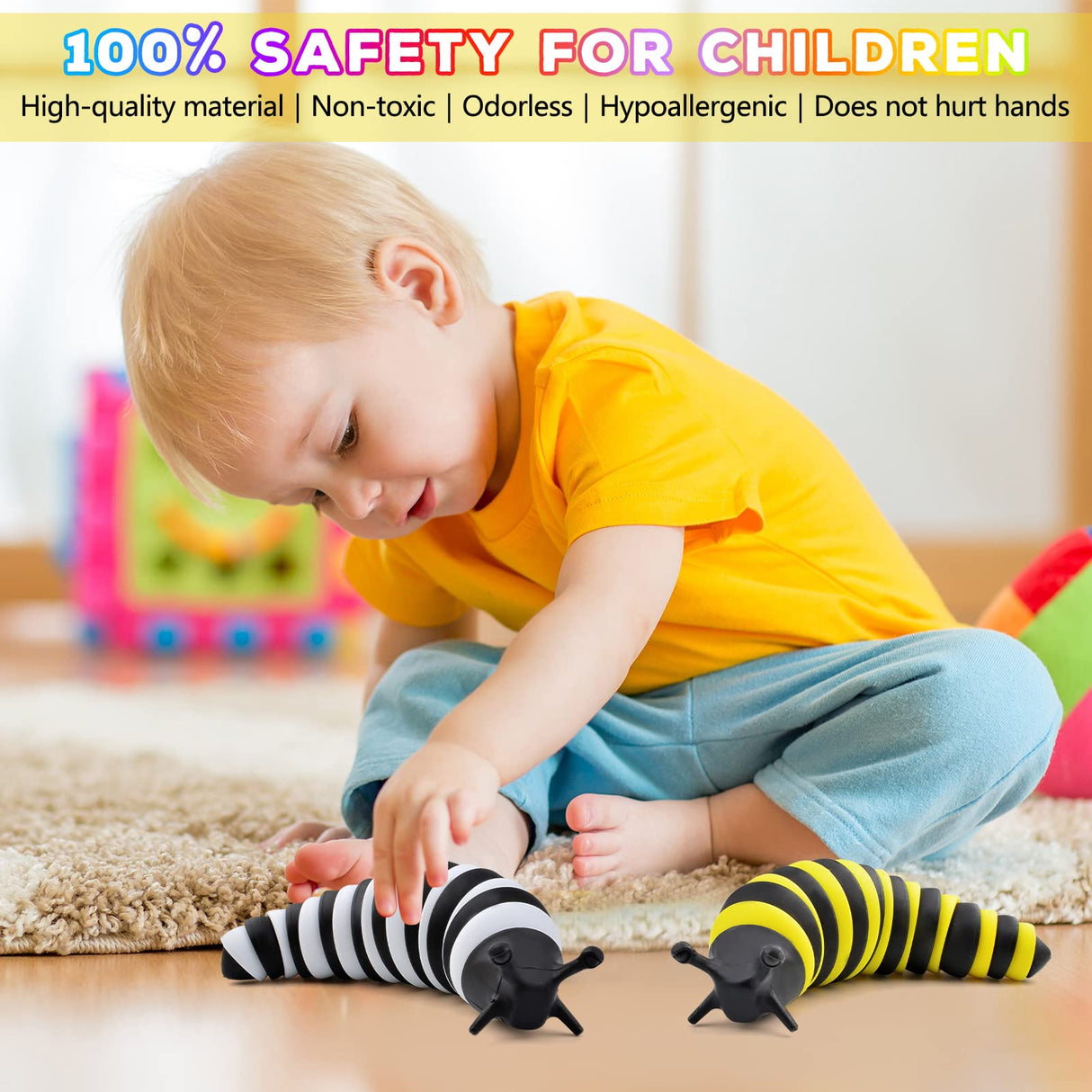 Cevioce Fidget Slug Toy, Sensory Slug Fidget Toy for Kids & Adults, 2 PCS Cute 3D Articulated Sensory Toys - Can Be Spliced, Safe｜Exercise Wrist Strength & Stress Relief, Great Gift for ADHD Autism B