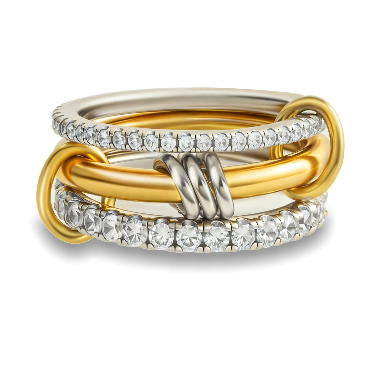 Bopiu Gold Stackable Rings for Women Non Tarnish, 18k Gold Plated Cubic Zirconia Rings, Silver Gold Multi Ring Mixed Metals Stack Rings Set (2 stones rings, 7)