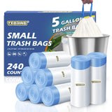 240 Count 5 Gallon Trash Bags Drawstring 1.1 Mil - 18 Liter Small Garbage Bags for Bathroom, Strong Unscented White Plastic Wastebasket Bin Liners for Kitchen Office Toilet and Bedroom