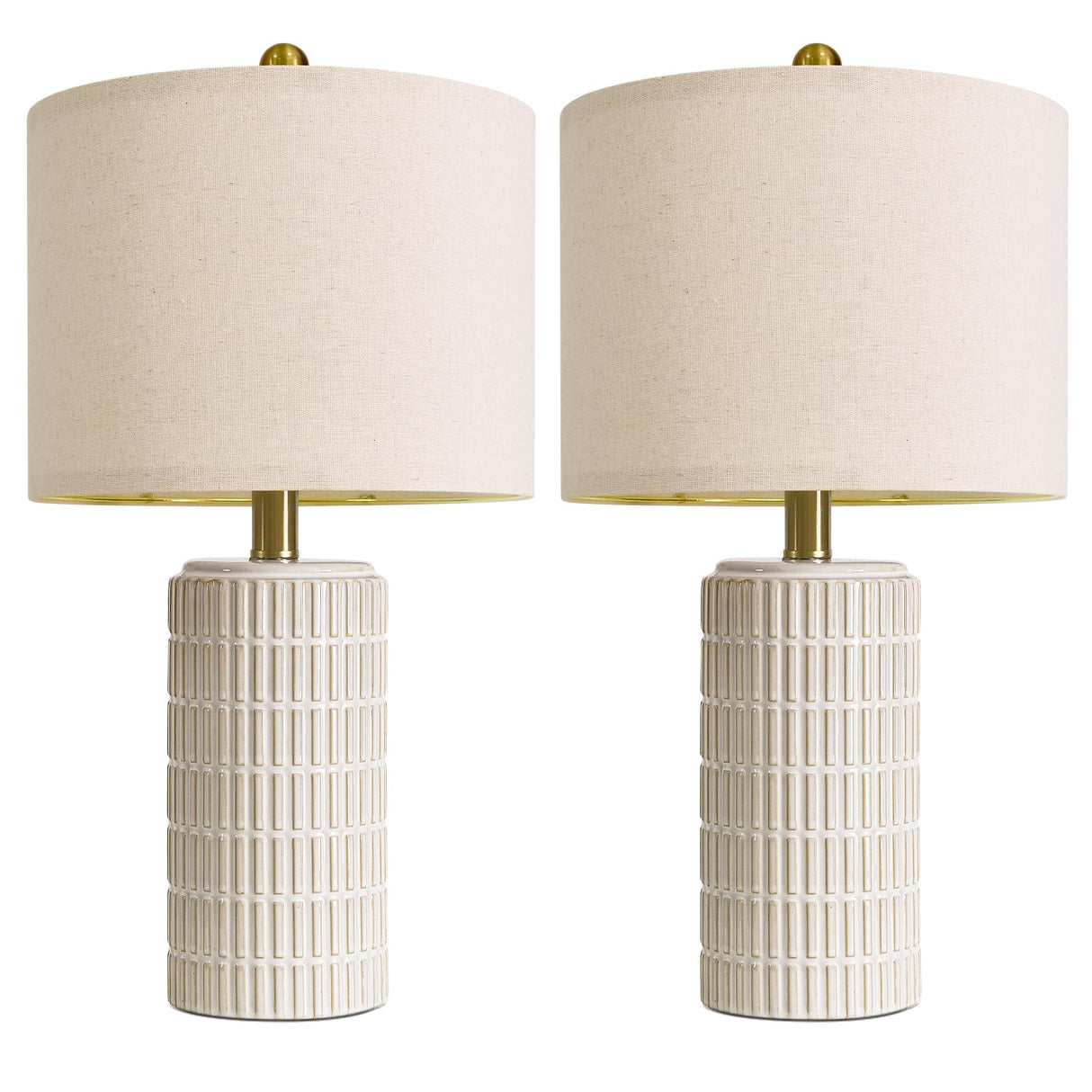 PoKat 20.75" Small Modern Ceramic Table Lamps Set of 2 for Bedroom, White Bedside Lamps for Night Stands, Farmhouse Desk Home Decor Gift Nightstand Table Lamps for Living Room End Table Beige