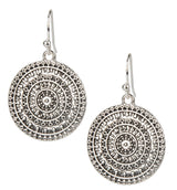 Boho Silver Medallion Drop Earrings for Women – Lightweight Hammered Disc Dangle Earrings with Tribal Mandala Design – Fashion Jewelry Gift for Free Spirits (Silver with Hook)
