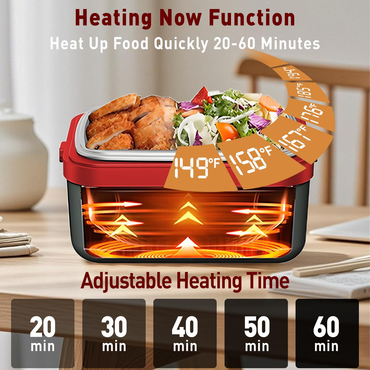 JingHua Cordless Electric Heated Lunch Box for Men Women, 1L Rechargeable Lunch Box Self-Heating Food Warmer with Keep Warm Function Ideal for Indoor Outdoor Work Office Camping Travel