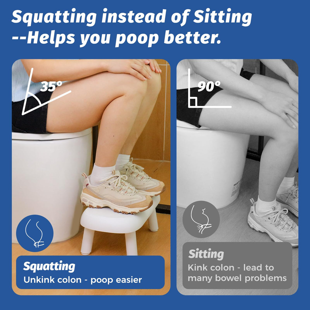 Clirass Toilet Stool Squat - 6.7", 7.5", 8.3" and 9" Adjustable Heights - Bathroom Potty Poop Stool for Adults and Kids with Non-Slip Design